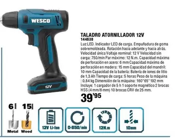 Oferta de Wesco - Taladro Atornillador 12v por 39,95€ en ferrOkey