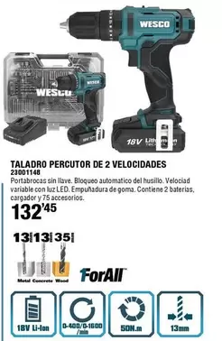 Oferta de Wesco - Taladro Percutor De 2 Velocidades por 132,45€ en ferrOkey