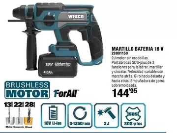 Oferta de Wesco - Martillo Bateria 18 V por 144,95€ en ferrOkey