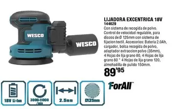 Oferta de Wesco - Lijadora Excentrica por 89,95€ en ferrOkey