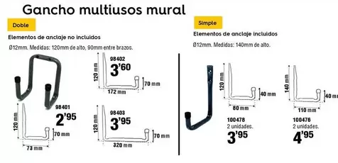 Oferta de Gancho Multiusos Mural  por 2,95€ en ferrOkey