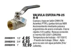 Oferta de Valvula Esfera PN-25 H-H por 4,95€ en ferrOkey