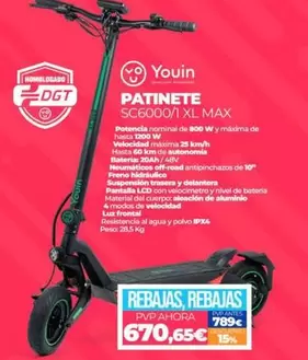 Oferta de Youin - Patinete SC6000/1 XL Max por 670,65€ en Electrocash