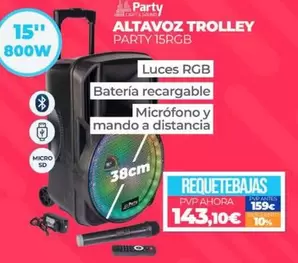 Oferta de Party - Altavoz Trolley Party 15RGB  por 143,1€ en Electrocash