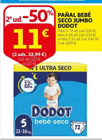 Oferta de Dodot - Pañal Bebé Seco Jumbo por 11,95€ en Alcampo