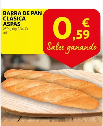 Oferta de Barra De Pan Clasica Aspas por 0,59€ en Alcampo