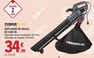 Oferta de Power plus - Soplador De Hojas De 3300 W por 34,99€ en E.Leclerc