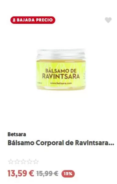 Oferta de Betsara - Bálsamo Corporal De Ravintsara por 13,59€ en Herbolario Navarro