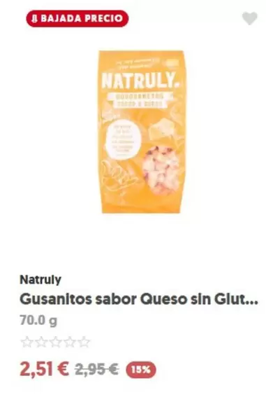 Oferta de Natruly - Gusanitos Sabor Queso Sin Glut por 2,51€ en Herbolario Navarro