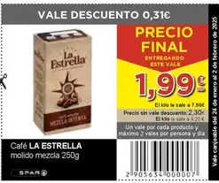 Oferta de La Estrella - Cafe Molido Mezcla por 1,99€ en SPAR