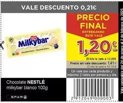 Oferta de Nestlé - Chocolate Milkybar Blanco por 1,2€ en SPAR