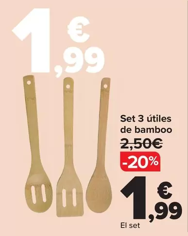 Oferta de Set 3 Útiles De Bamboo por 1,99€ en Carrefour