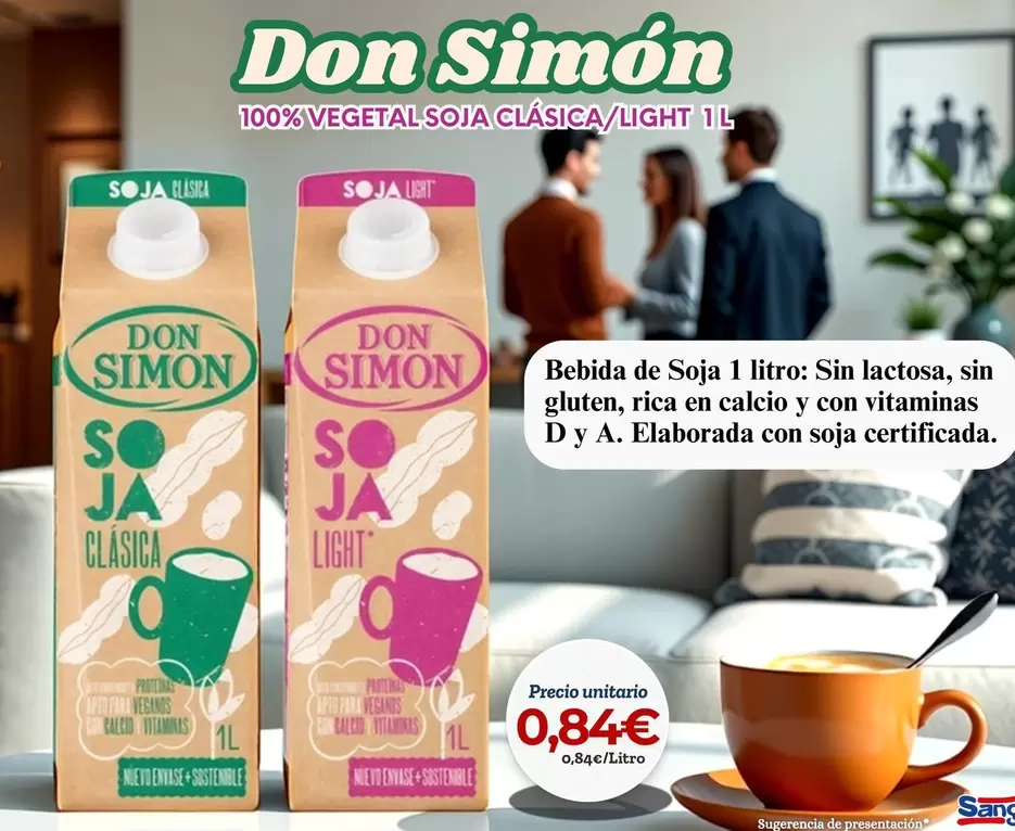 Oferta de Don Simón - 100% Vegetal Soja Clásica/Light  por 0,84€ en Sangüi