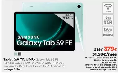 Oferta de Ram - Tablet Galaxy Tab S9 Fe por 379€ en El Corte Inglés