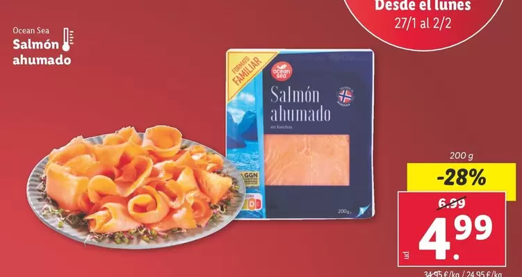 Oferta de Ocean sea - Salmon Ahumado por 4,99€ en Lidl