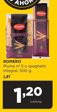 Oferta de Romero - Pluma Spaghetti Integral por 1,2€ en Alimerka