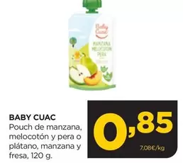 Oferta de Baby Cuac - Pouch De Manzana/ Melocoton Y Pera O Platano/ Manzana Y Fresa por 0,85€ en Alimerka