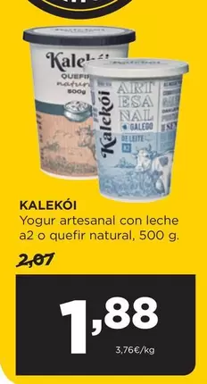 Oferta de Kalekói - Yogur Artesanal Con Leche A2 O Quefir Natural por 1,88€ en Alimerka