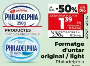 Oferta de Philadelphia - Queso De Untar Original/Light por 2,78€ en Dia