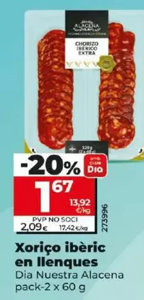 Oferta de Dia Nuestra Alacena - Chorizo Ibérico En Lonchas por 1,67€ en Dia