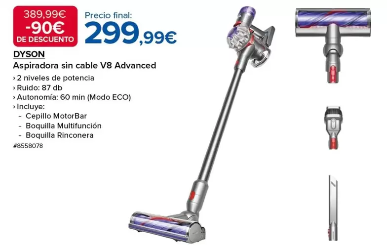 Oferta de Dyson - Aspiradora Sin Cable V8 Advanced por 299,99€ en Costco