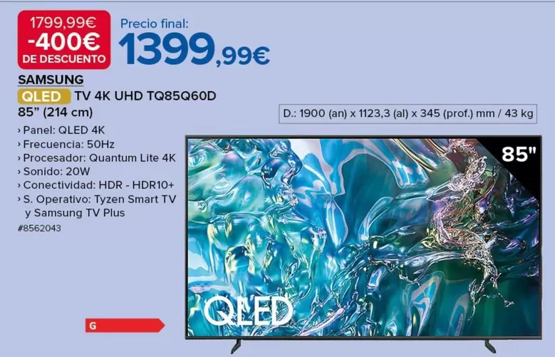 Oferta de Samsung - Tv Uhd Tq85q60d por 1399,99€ en Costco