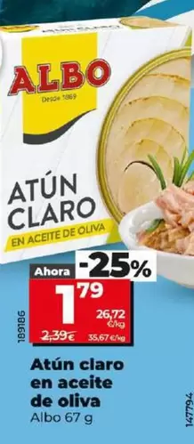 Oferta de Albo - Atun Claro En Aceite De Oliva por 1,79€ en Dia