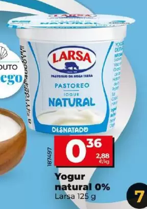 Oferta de Larsa - Yogur Natural 0% por 0,36€ en Dia