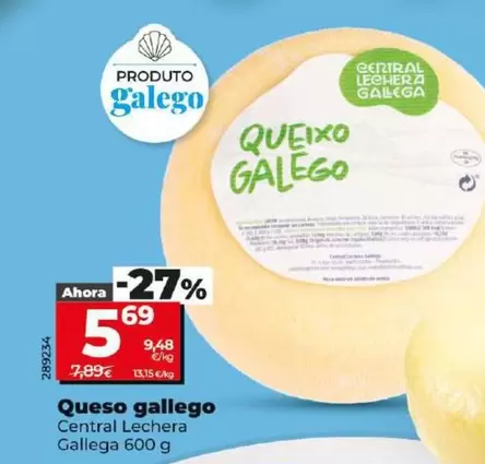 Oferta de Central Lechera Gallega - Queso Gallego por 5,69€ en Dia