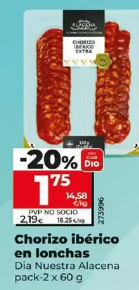 Oferta de Dia Nuestra Alacena - Chorizo Ibérico En Lonchas por 1,75€ en Dia