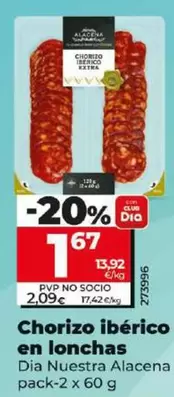 Oferta de Dia Nuestra Alacena - Chorizo Iberico En Lonchas por 1,67€ en Dia