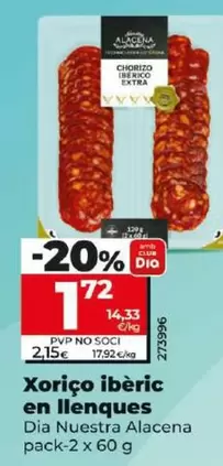 Oferta de Dia Nuestra Alacena - Chorizo Ibérico En Lonchas por 1,72€ en Dia