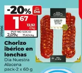 Oferta de Dia Nuestra Alacena - Chorizo Iberico En Lonchas por 1,67€ en Dia