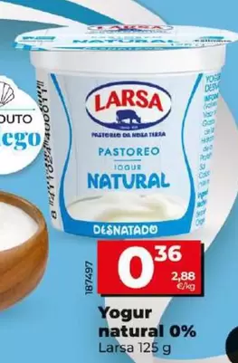 Oferta de Larsa - Yogur Natural 0% por 0,36€ en Dia