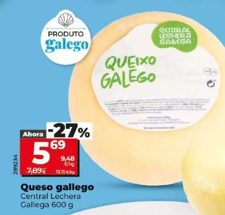 Oferta de Central Lechera Gallega - Queso Gallego por 5,69€ en Dia