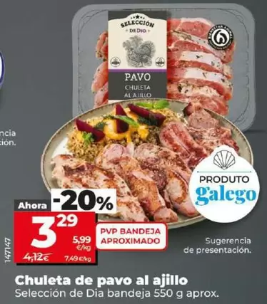 Oferta de Seleccion De Dia - Chuleta De Pavo Al Ajillo por 3,29€ en Dia