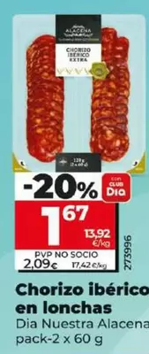 Oferta de Dia Nuestra Alacena - Chorizo Iberico En Lonchas por 1,67€ en Dia