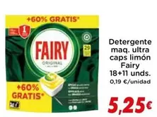 Oferta de Fairy - Detergente Maq. Ultra Caps Limon por 5,25€ en Supermercados Piedra