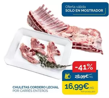 Oferta de Chuletas Cordero Lechal Por Carres Enteros por 16,99€ en Supermercados La Despensa