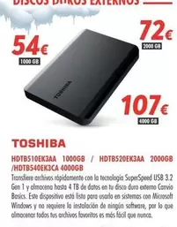 Oferta de Toshiba - HDTB510EK3AA 1000GB HDTB520EK3AA 2000GB /HDTB540EK3CA 4000GB por 54€ en Zbitt