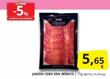 Oferta de Mas - Jamón Cebo 50% Ibérico por 5,65€ en Supermercados MAS