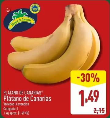 Oferta de Plátano De Canarias - Plátano De Canarias por 1,49€ en ALDI