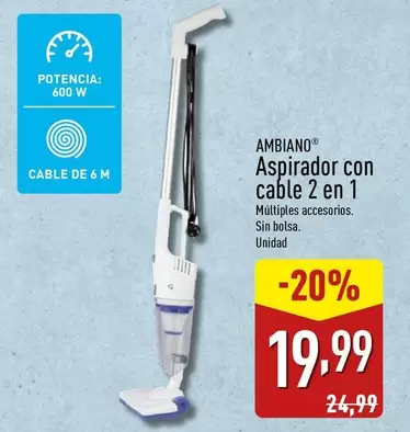 Oferta de Ambiano - Aspirador Con Cable 2 En 1 por 19,99€ en ALDI