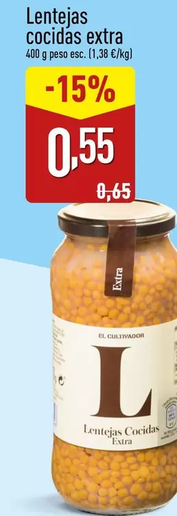 Oferta de El Cultivador - Lenteja Cocidas Extra por 0,55€ en ALDI