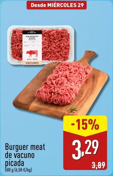 Oferta de Burguer Meat De Vacuno Picada por 3,29€ en ALDI