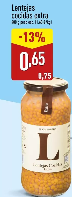 Oferta de El Cultivador - Lentejas Cocidas Extra por 0,65€ en ALDI