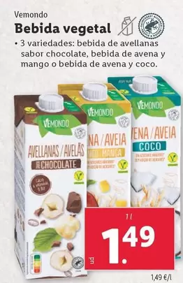 Oferta de Vemondo - Bebida Vegetal por 1,49€ en Lidl