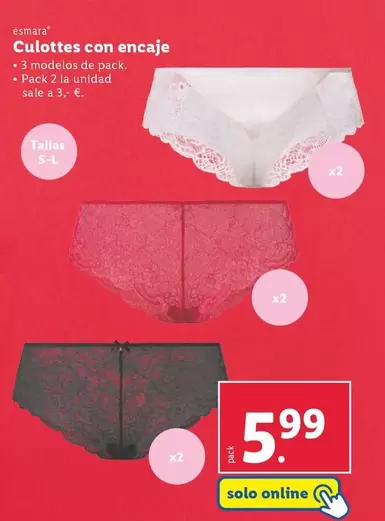 Oferta de Esmara - Culottes Con Encaje por 5,99€ en Lidl