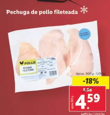 Oferta de Pechuga De Pollo Fileteada por 4,59€ en Lidl