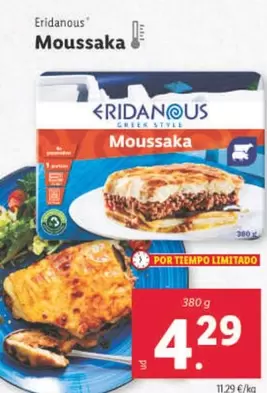 Oferta de Eridanous - Moussaka por 4,29€ en Lidl